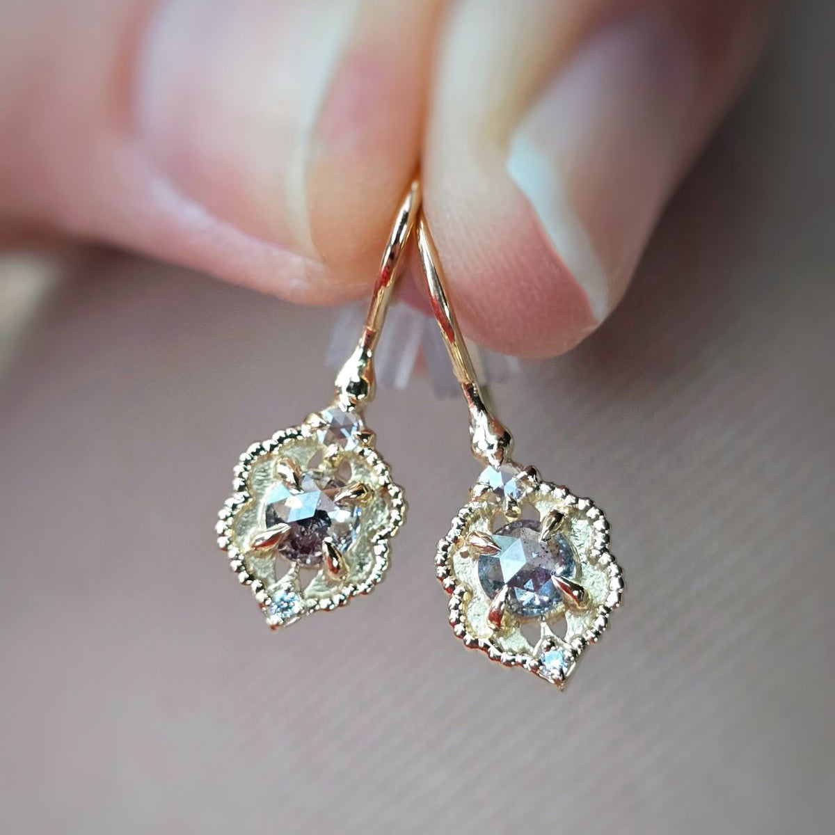 Venise Frame Drop Earrings - Salt and Pepper Diamonds (LC8560)