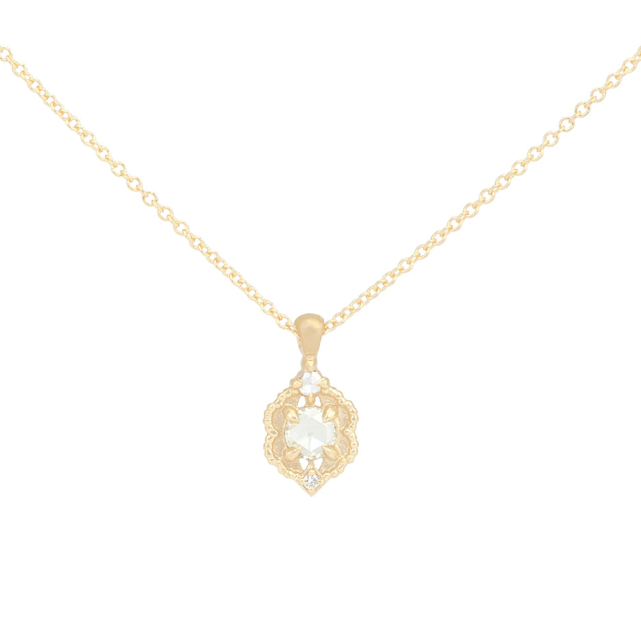 Rose Cut Diamond Necklace in Yellow Gold with Detailing Front View