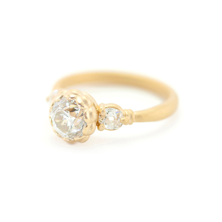 Diamond Engagement Ring in Yellow Gold with Detailing Three Quarter View