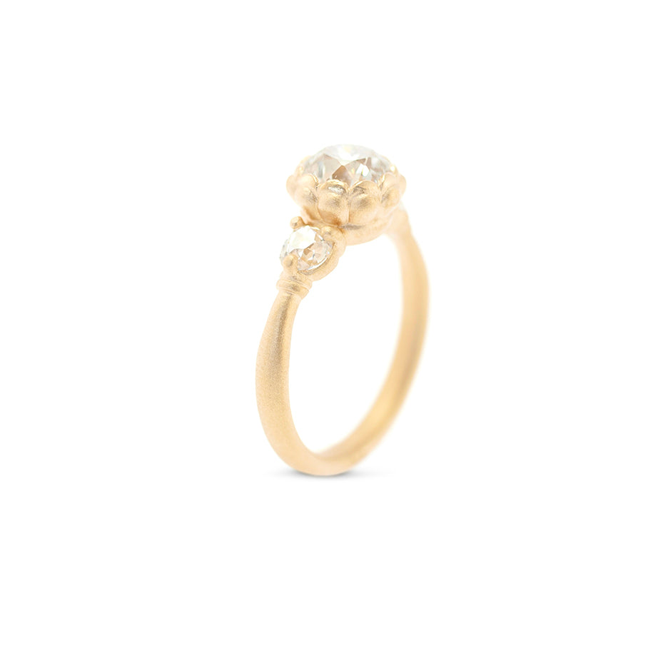 Diamond Engagement Ring in Yellow Gold with Detailing Through Finger View