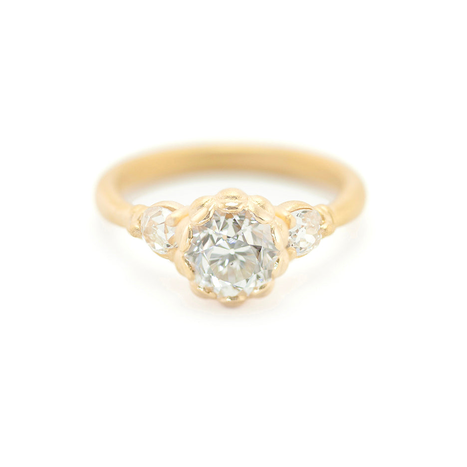 Diamond Engagement Ring in Yellow Gold with Detailing Front View