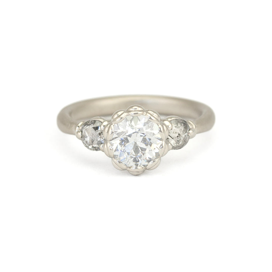 Antique Diamond Ring in White Gold with Detailing Front View