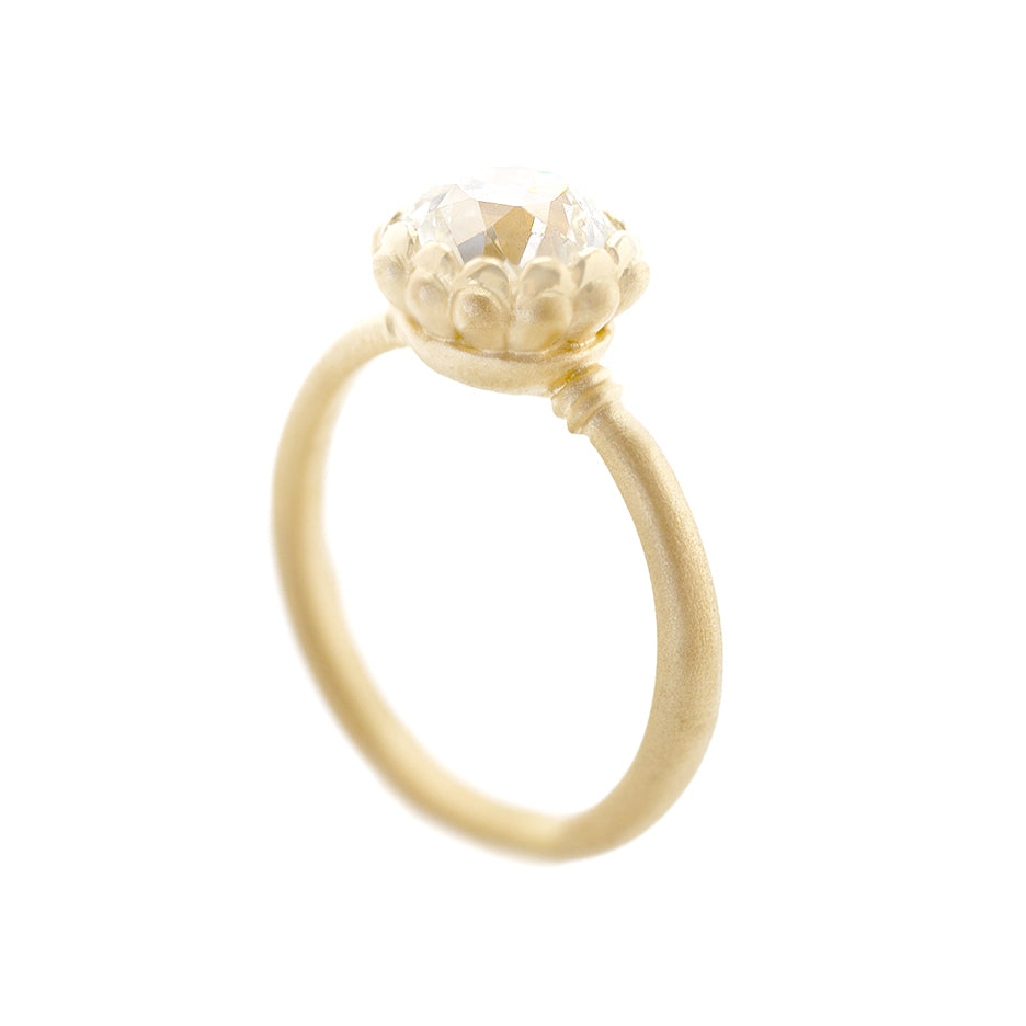 Diamond Engagement Ring in Yellow Gold with Detailing Front View