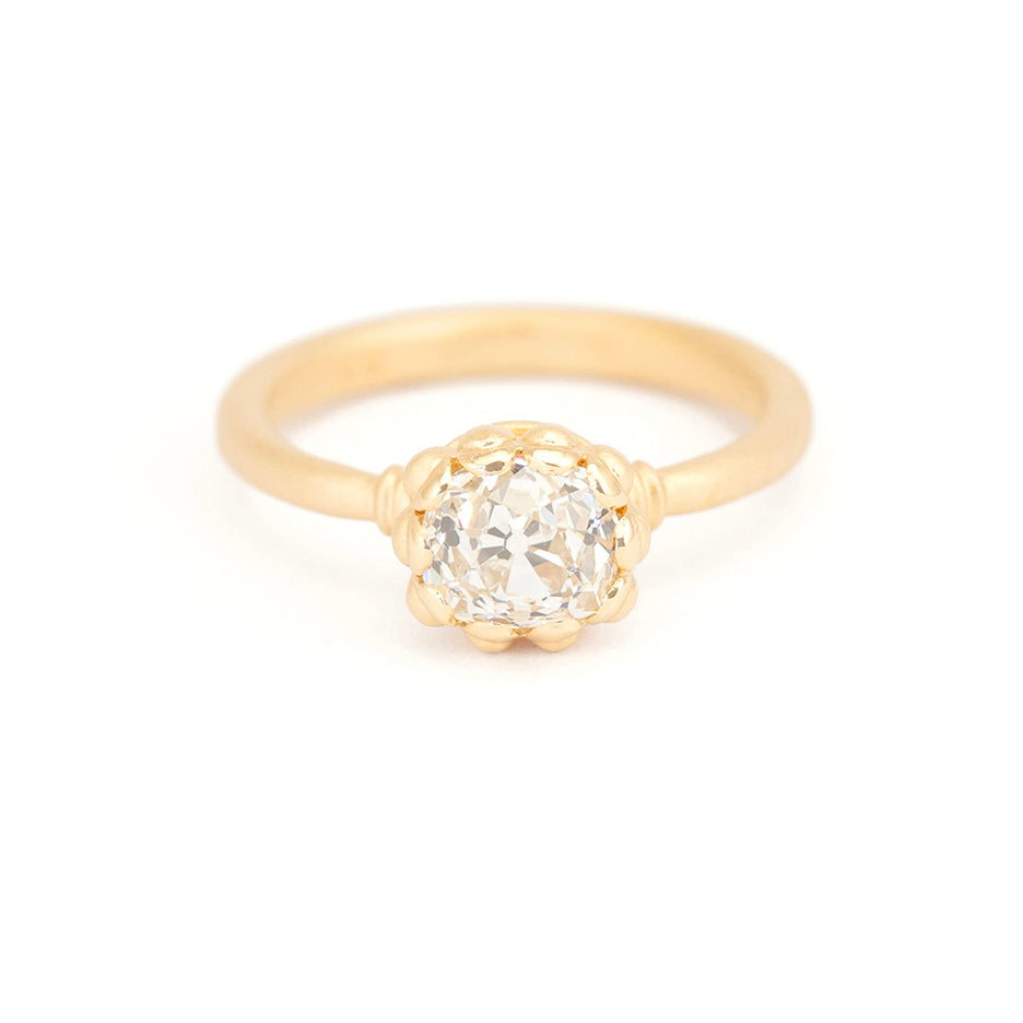 Diamond Engagement Ring in Yellow Gold with Detailing Front View