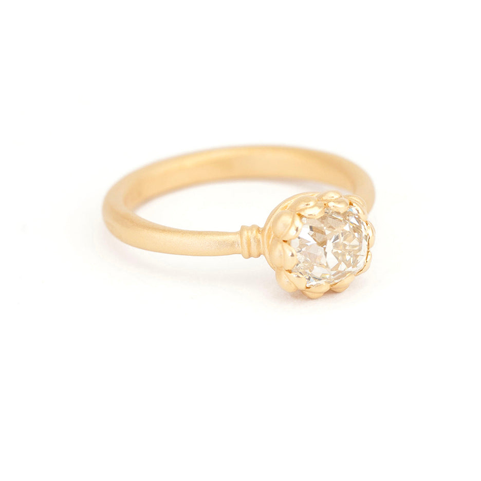 Diamond Engagement Ring in Yellow Gold with Detailing Front View