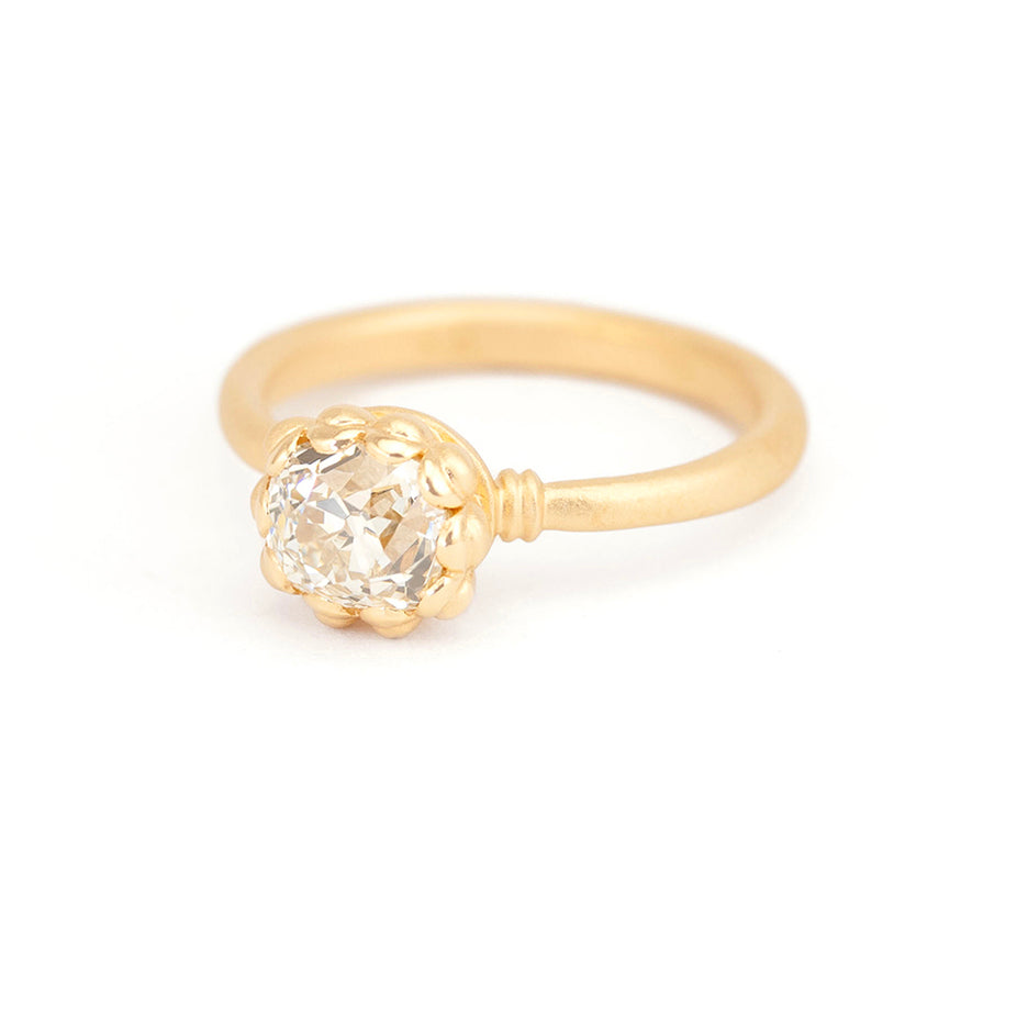 Diamond Engagement Ring in Yellow Gold with Detailing Three Quarter View