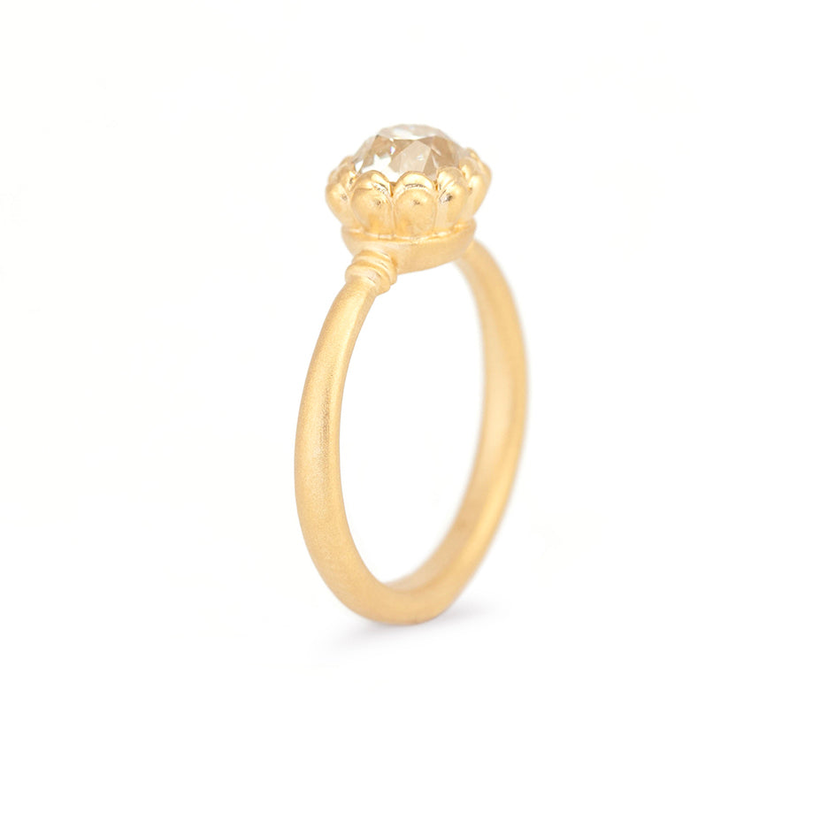 Diamond Engagement Ring in Yellow Gold with Detailing Through Finger View