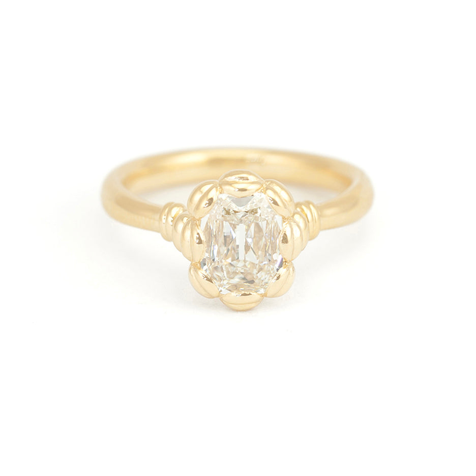 Diamond Engagement Ring in Yellow Gold with Detailing Front View