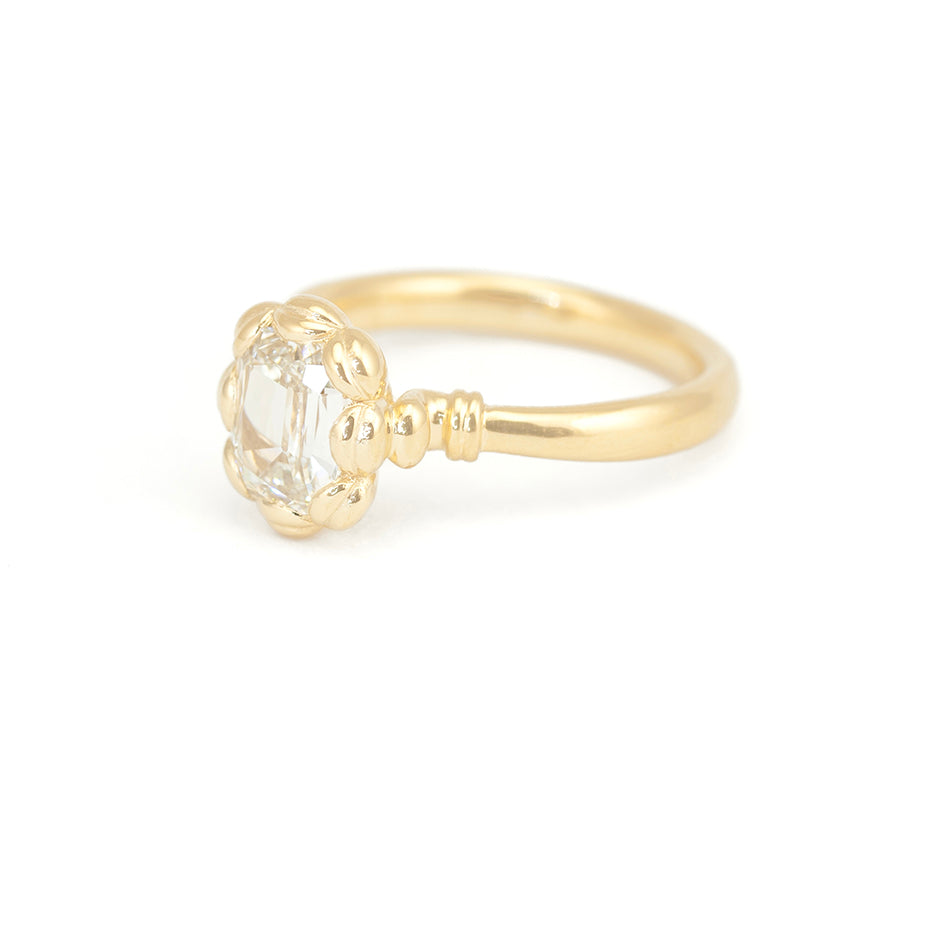 Diamond Engagement Ring in Yellow Gold with Detailing Front View