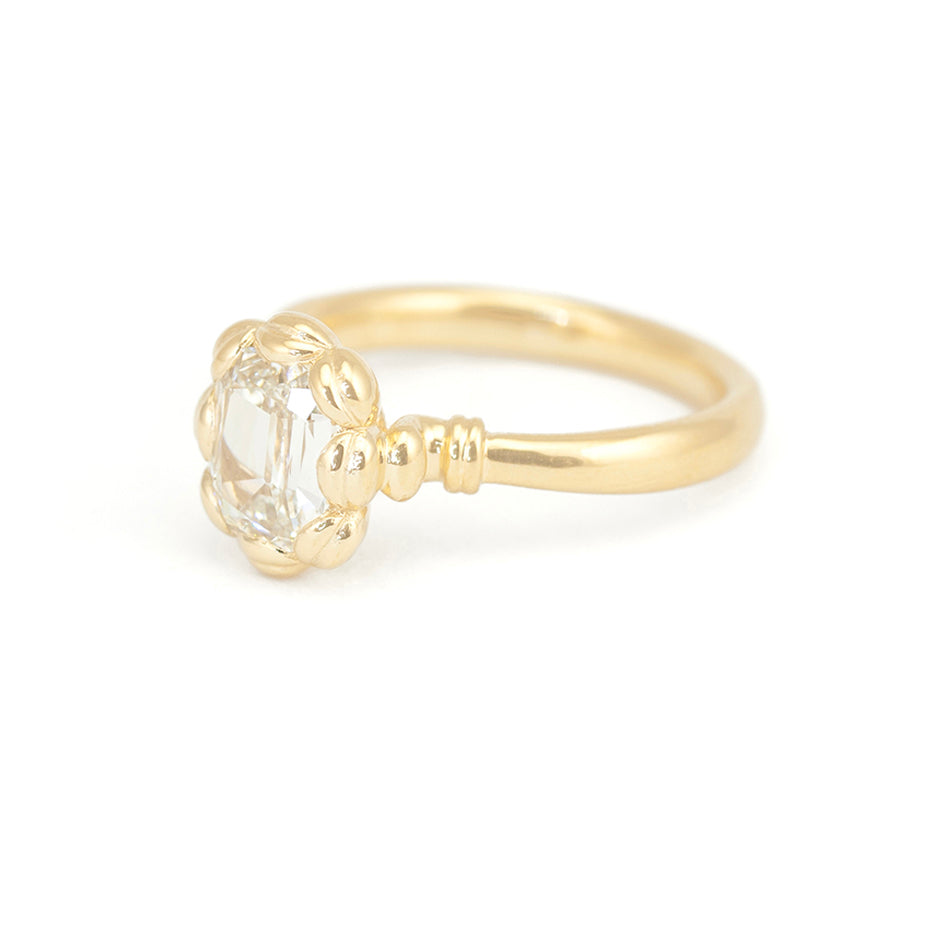 Diamond Engagement Ring in Yellow Gold with Detailing Three Quarter View