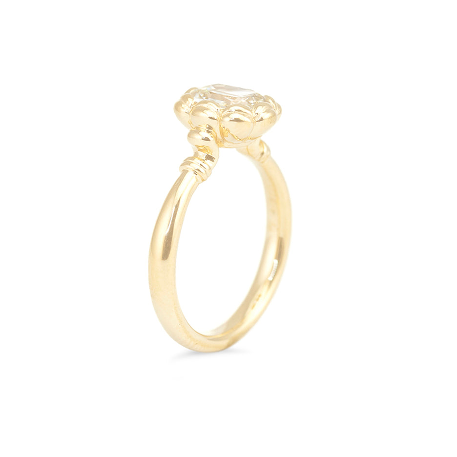 Diamond Engagement Ring in Yellow Gold with Detailing Through Finger View