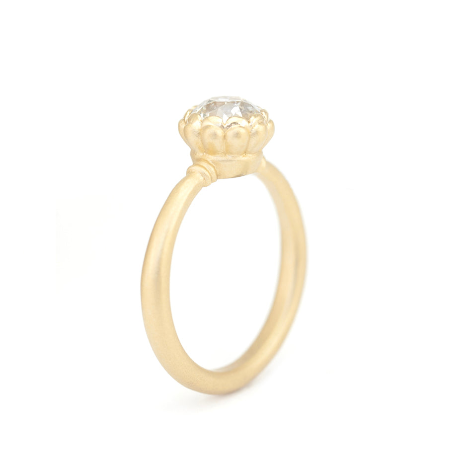 Diamond Engagement Ring in Yellow Gold with Detailing Through Finger View