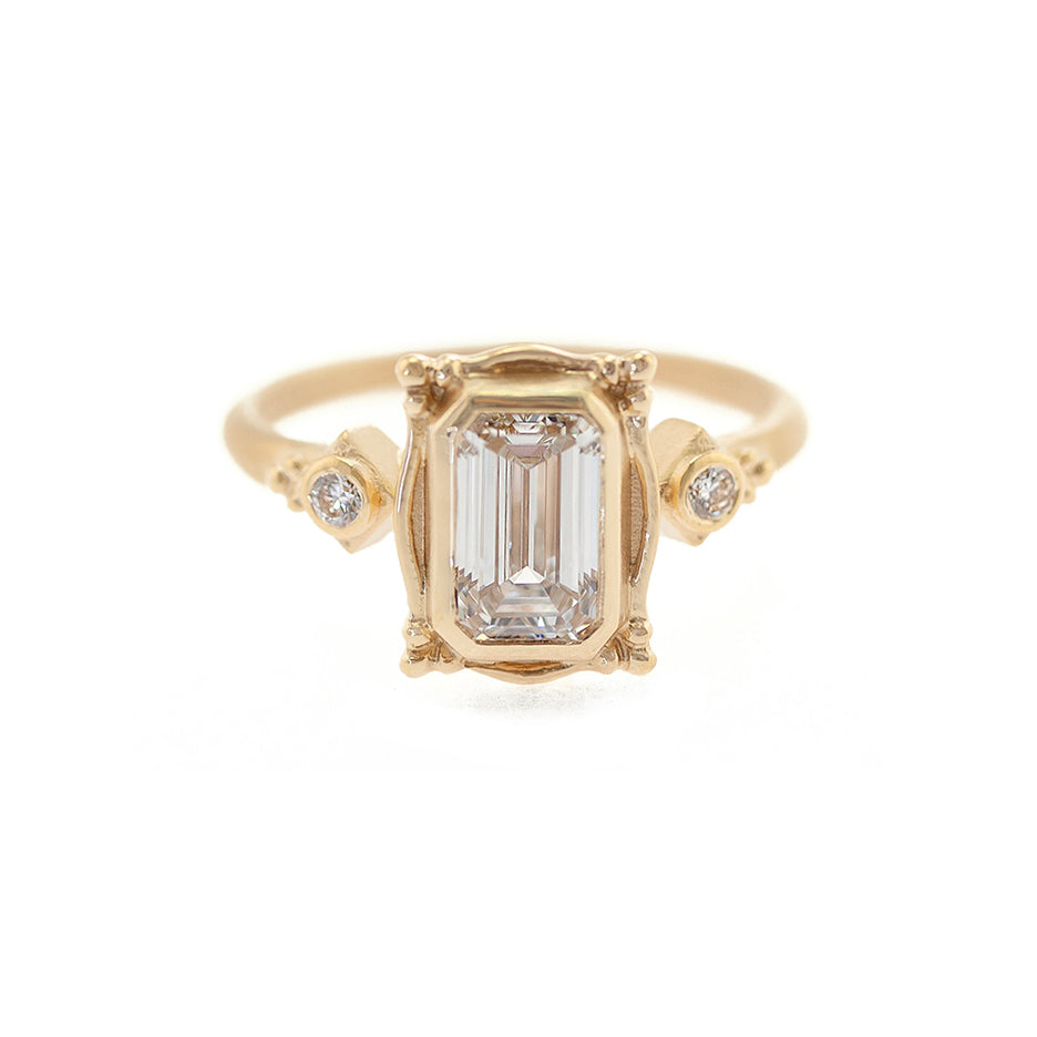 Diamond Engagement Ring in Yellow Gold with Detailing Front View