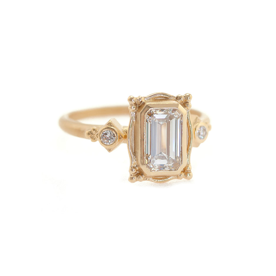 Diamond Engagement Ring in Yellow Gold with Detailing Front View