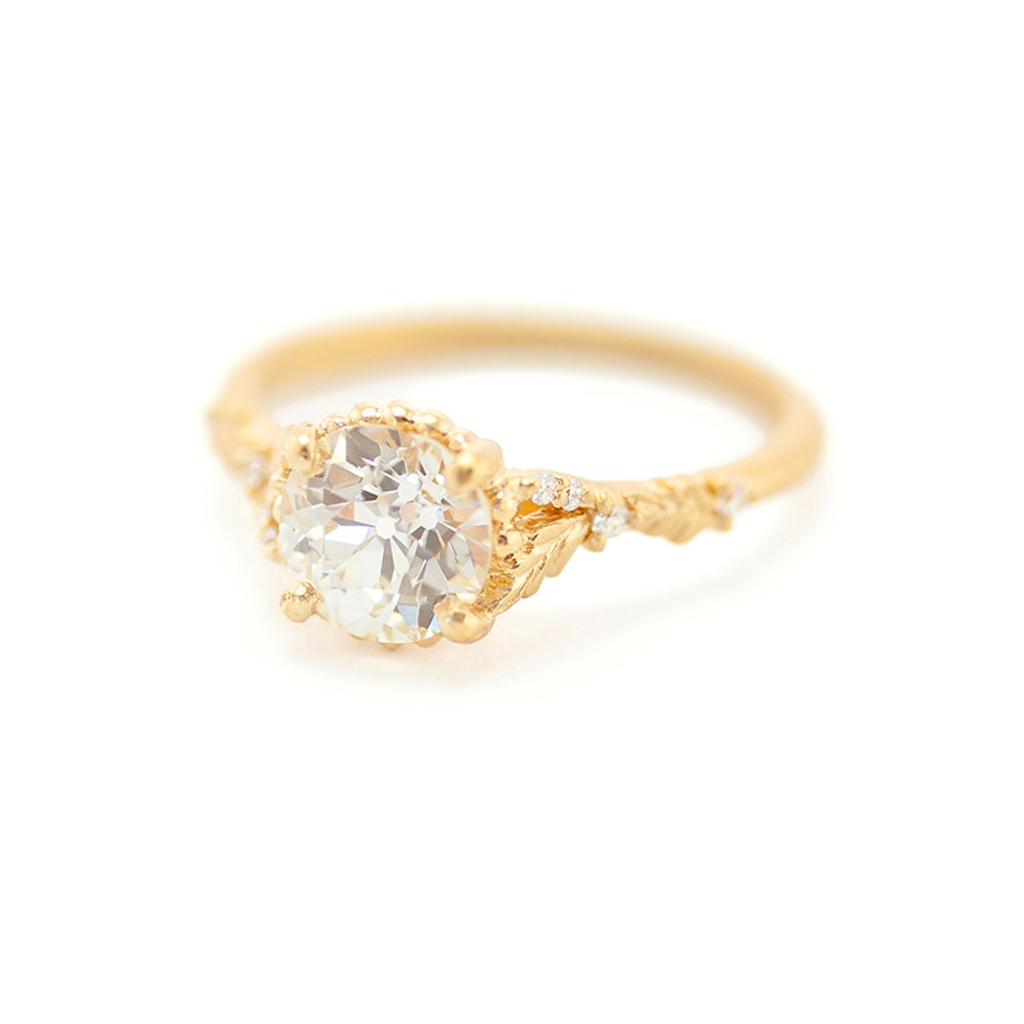 Diamond Engagement Ring in Yellow Gold with Detailing Front View