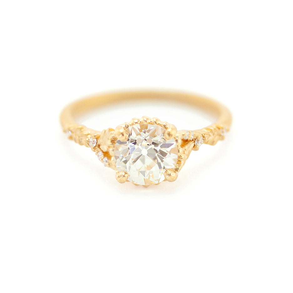 Diamond Engagement Ring in Yellow Gold with Detailing Front View