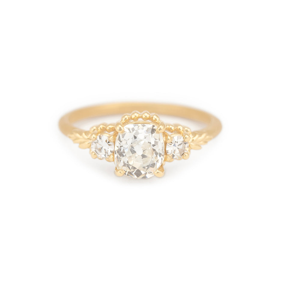 Diamond Engagement Ring in Yellow Gold with Detailing Front View