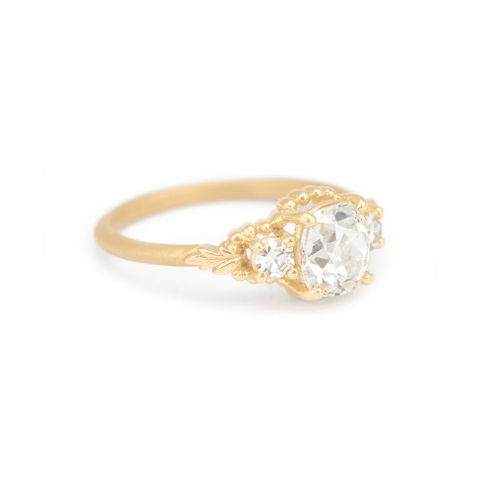 Diamond Engagement Ring in Yellow Gold with Detailing Side View