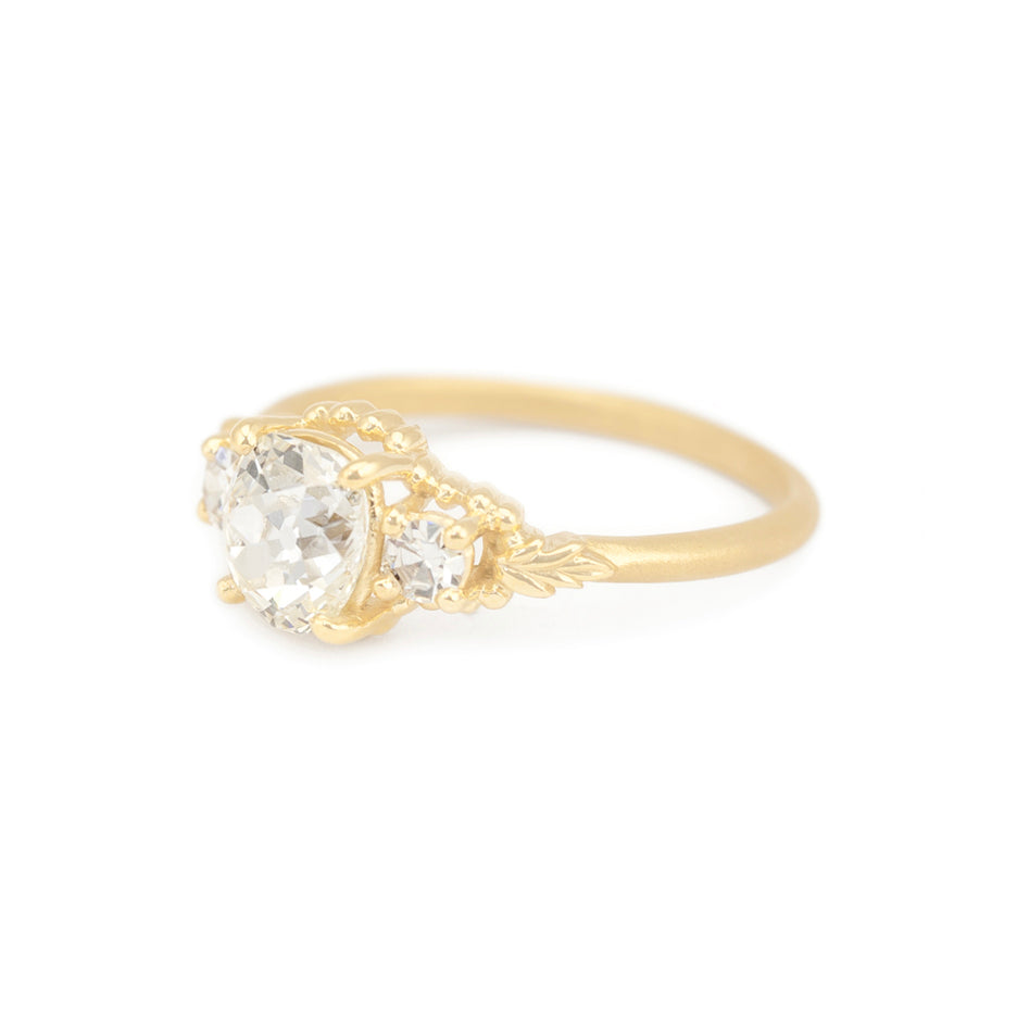 Diamond Engagement Ring in Yellow Gold with Detailing Front View