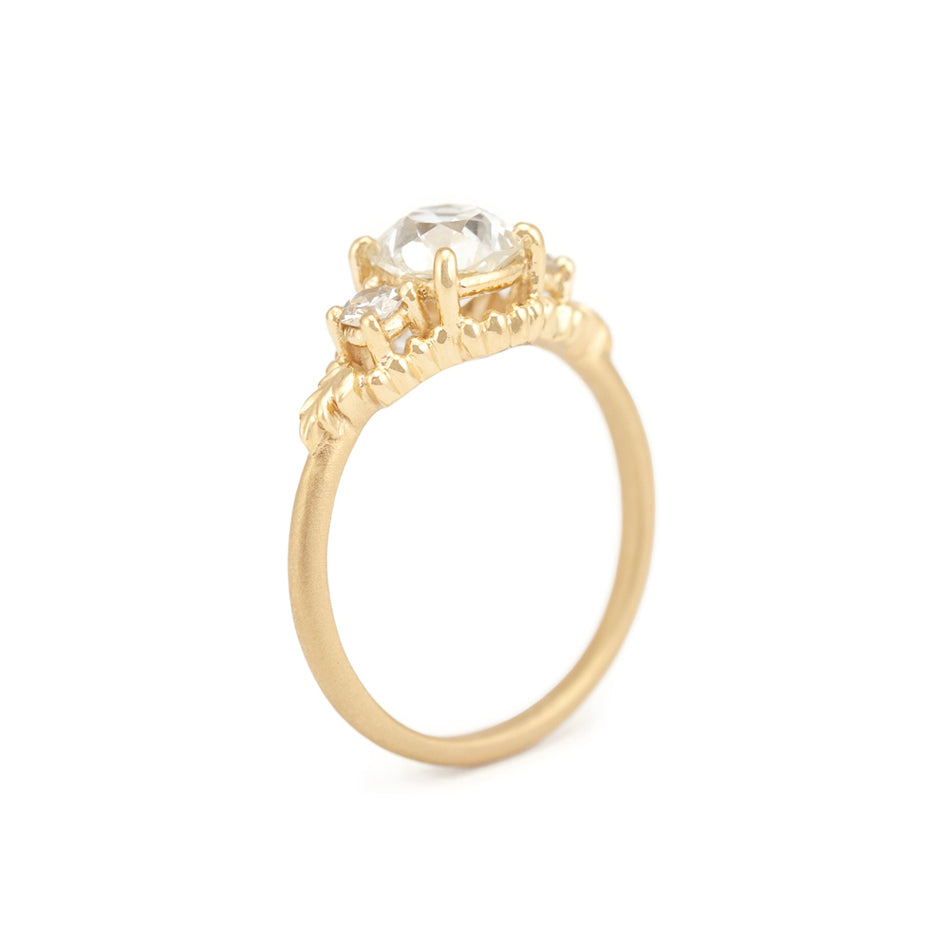 Diamond Engagement Ring in Yellow Gold with Detailing Through Finger View