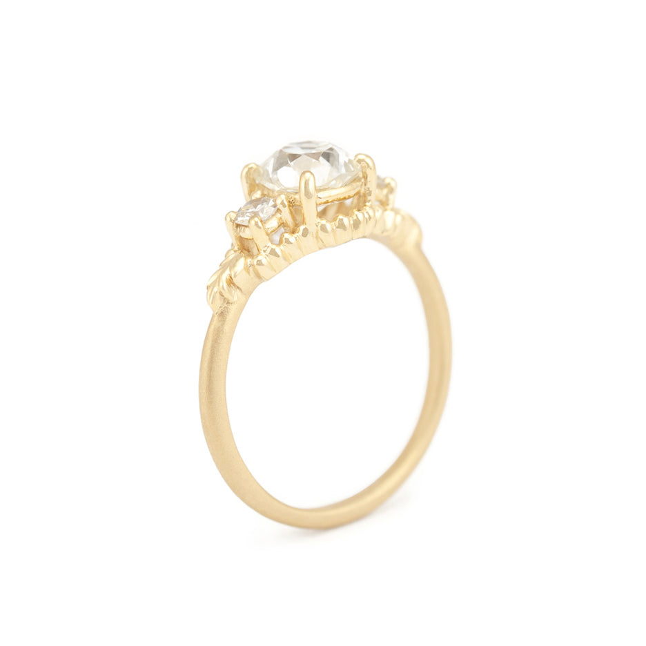 Diamond Engagement Ring in Yellow Gold with Detailing Through Finger 