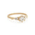 Handmade classic 3-stone engagement ring featuring .52ct old European cut diamond with pear rose cut diamond sides and floral Wood Nymph details in 18K yellow gold by Designer Megan Thorne