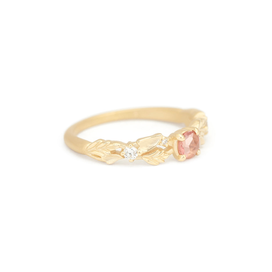 Pink Sapphire Band in Yellow Gold with Botanical Detailing Side View