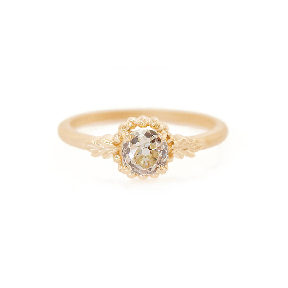 Diamond Engagement Ring in Yellow Gold with Detailing Front View