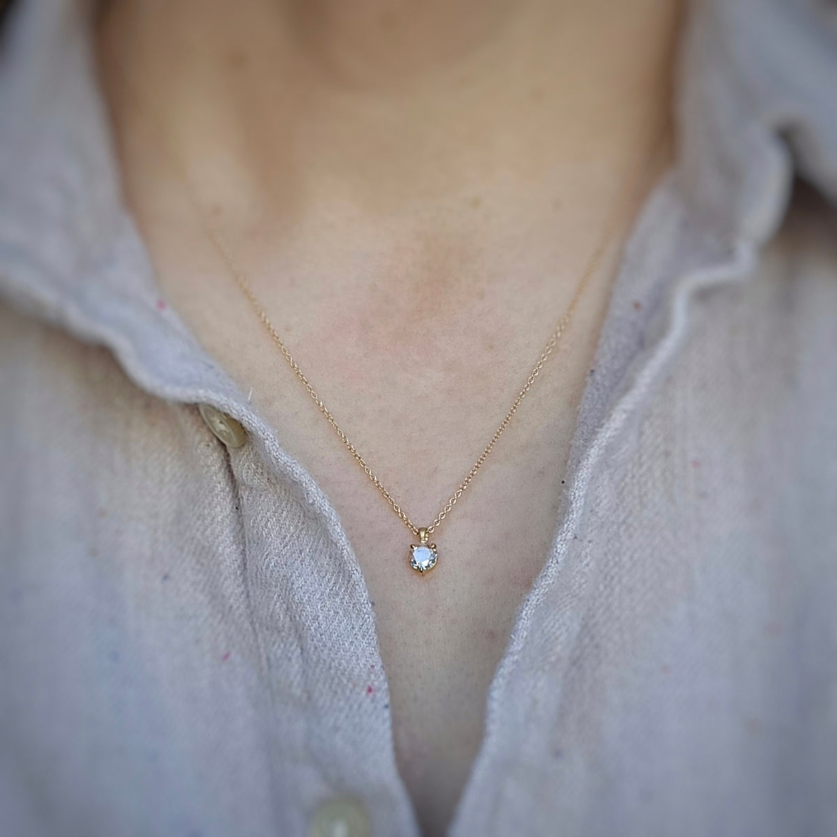 Simple Claw Prong Necklace - Portrait Cut Diamond