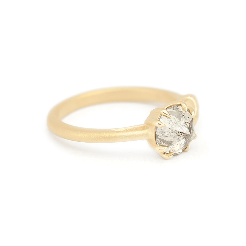 Salt and Pepper Diamond Ring in Yellow Gold with Detailing Side View