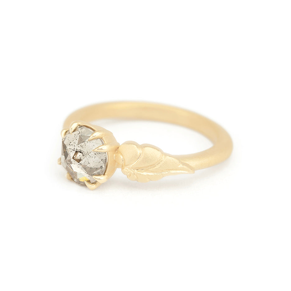 Salt and Pepper Diamond Ring in Yellow Gold with Detailing Front View