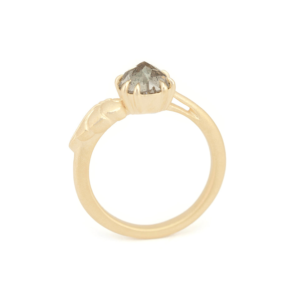 Salt and Pepper Diamond Ring in Yellow Gold with Detailing Through Finger View