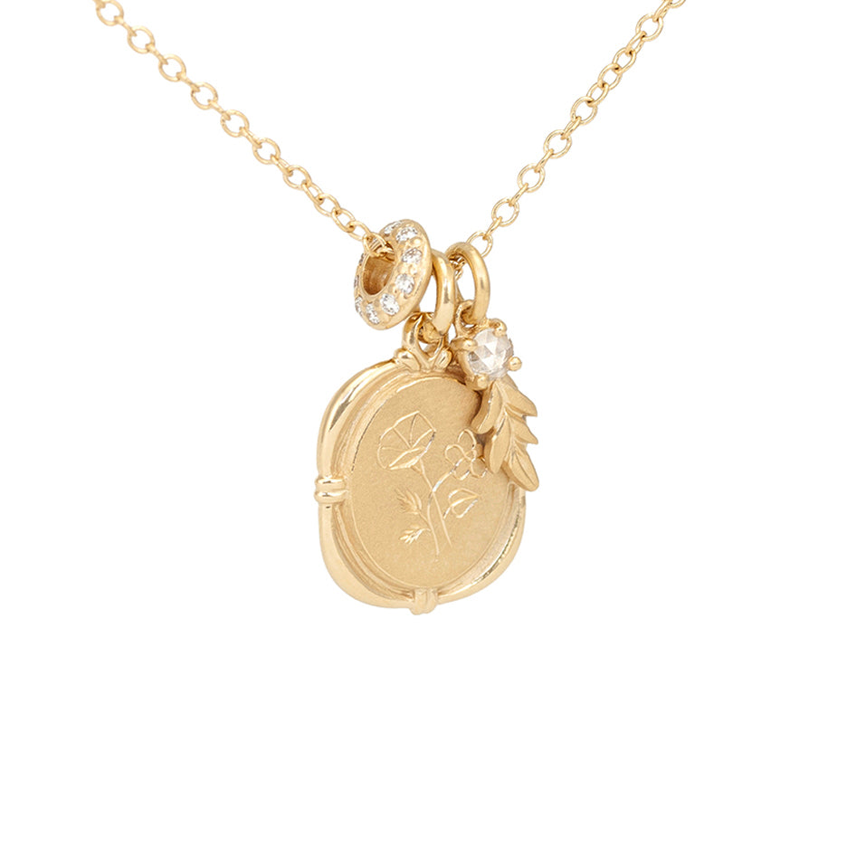 Birth Flower Necklace with Charm Cluster in Yellow Gold Side View