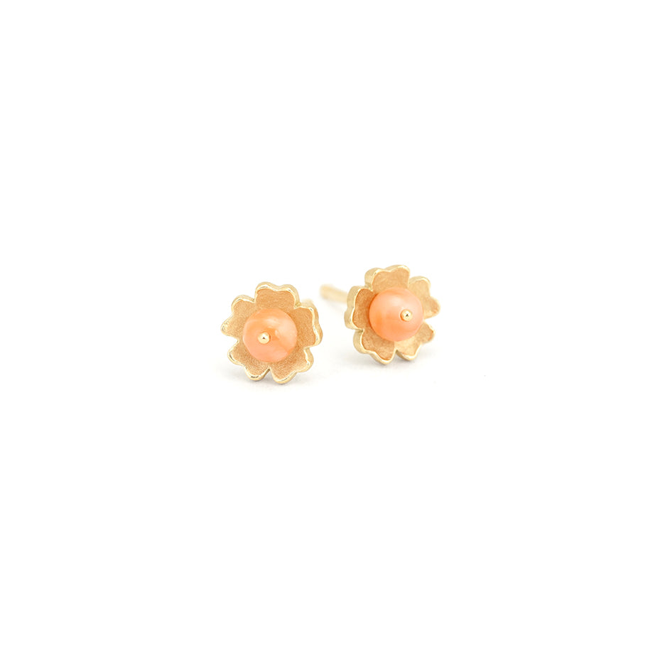 Coral Earrings in Yellow Gold with Botanical Detailing Front View