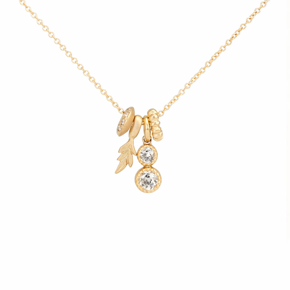 Diamond Charm Cluster Necklace in Yellow Gold with Detailing Front View