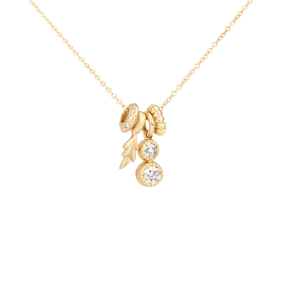 Diamond Charm Cluster Necklace in Yellow Gold with Detailing Side View