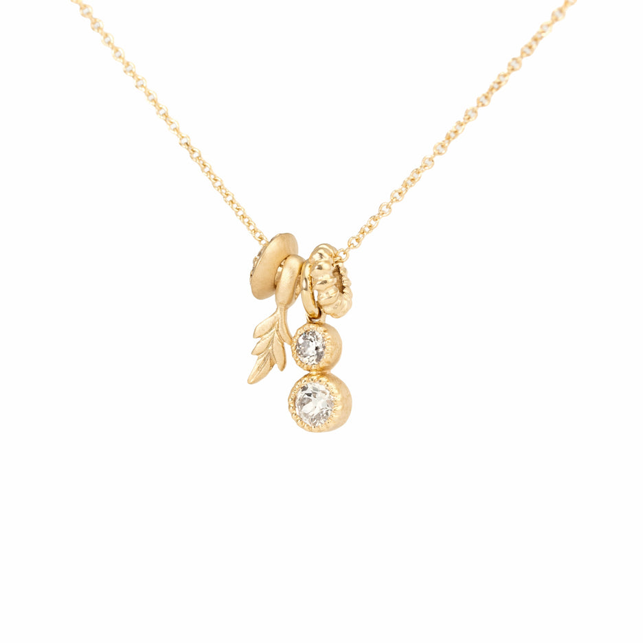 Diamond Charm Cluster Necklace in Yellow Gold with Detailing Side View