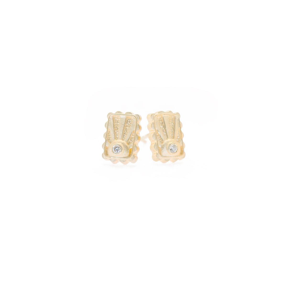 Diamond Stud Earrings in Yellow Gold with Detailing Front View