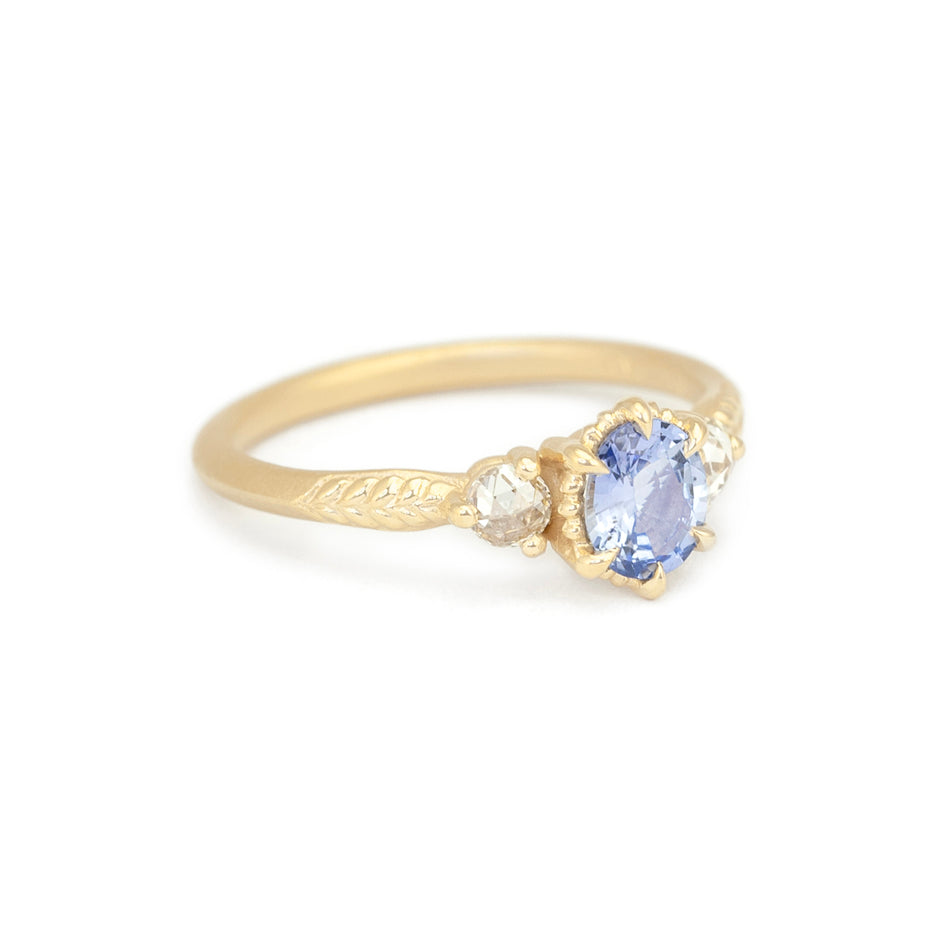 Blue Sapphire Engagement Ring in Yellow Gold with Detailing Side View