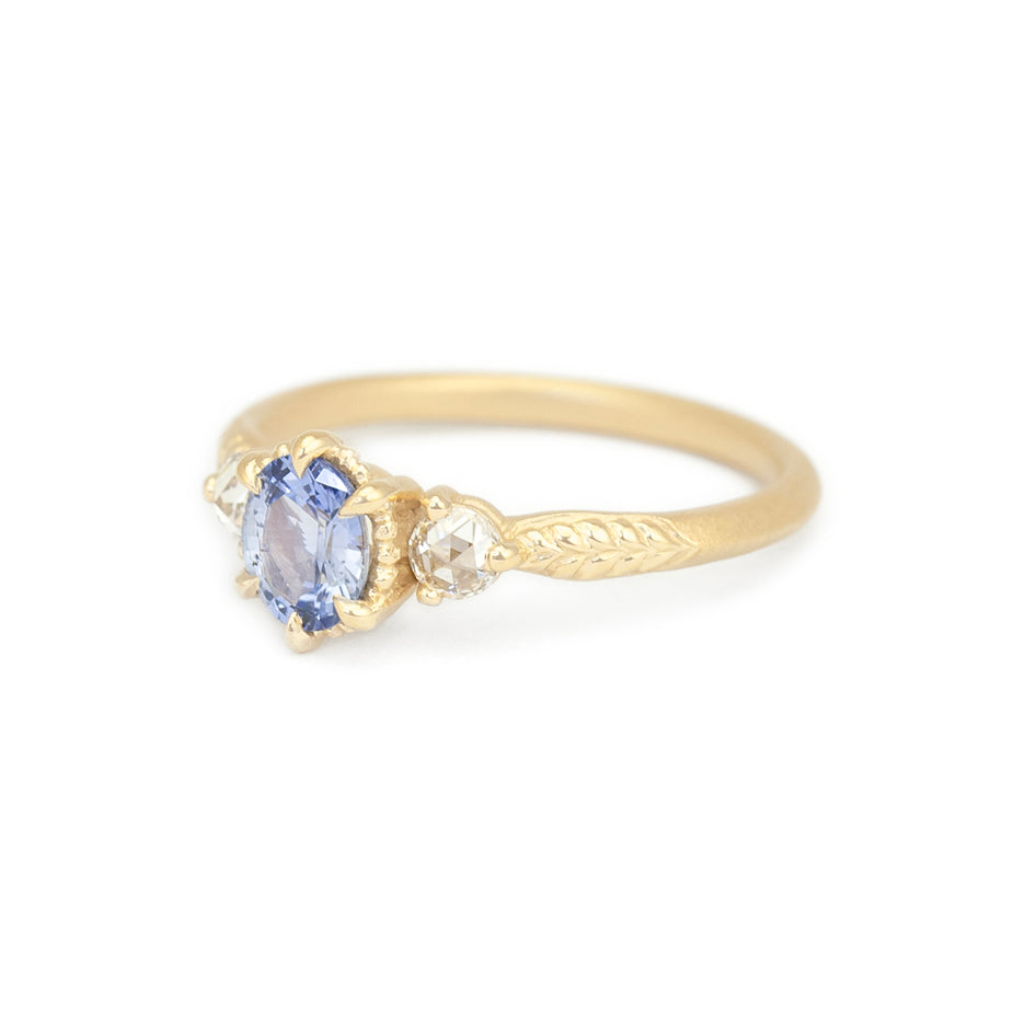 Blue Sapphire Engagement Ring in Yellow Gold with Detailing Side View