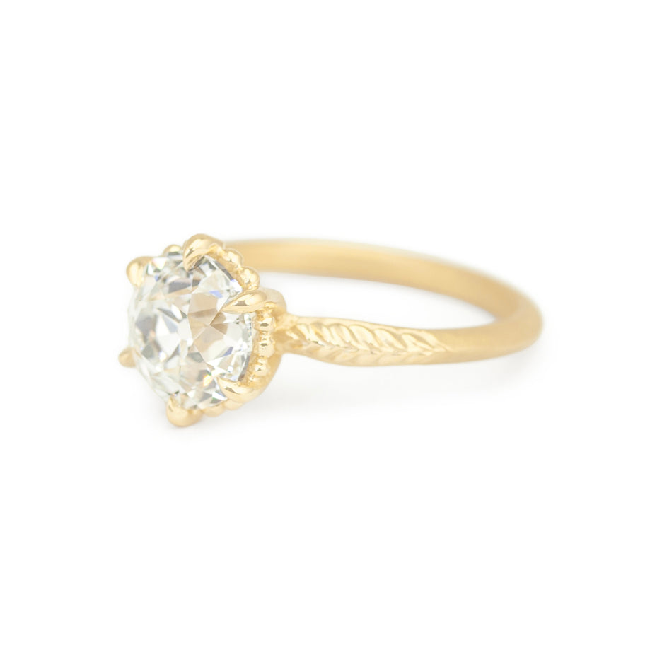 Lab Grown Diamond Ring in Yellow Gold with Botanical Detailing Side View