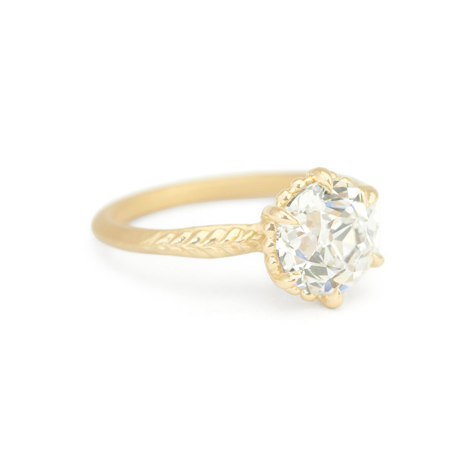 Lab Grown Diamond Ring in Yellow Gold with Botanical Detailing Side View