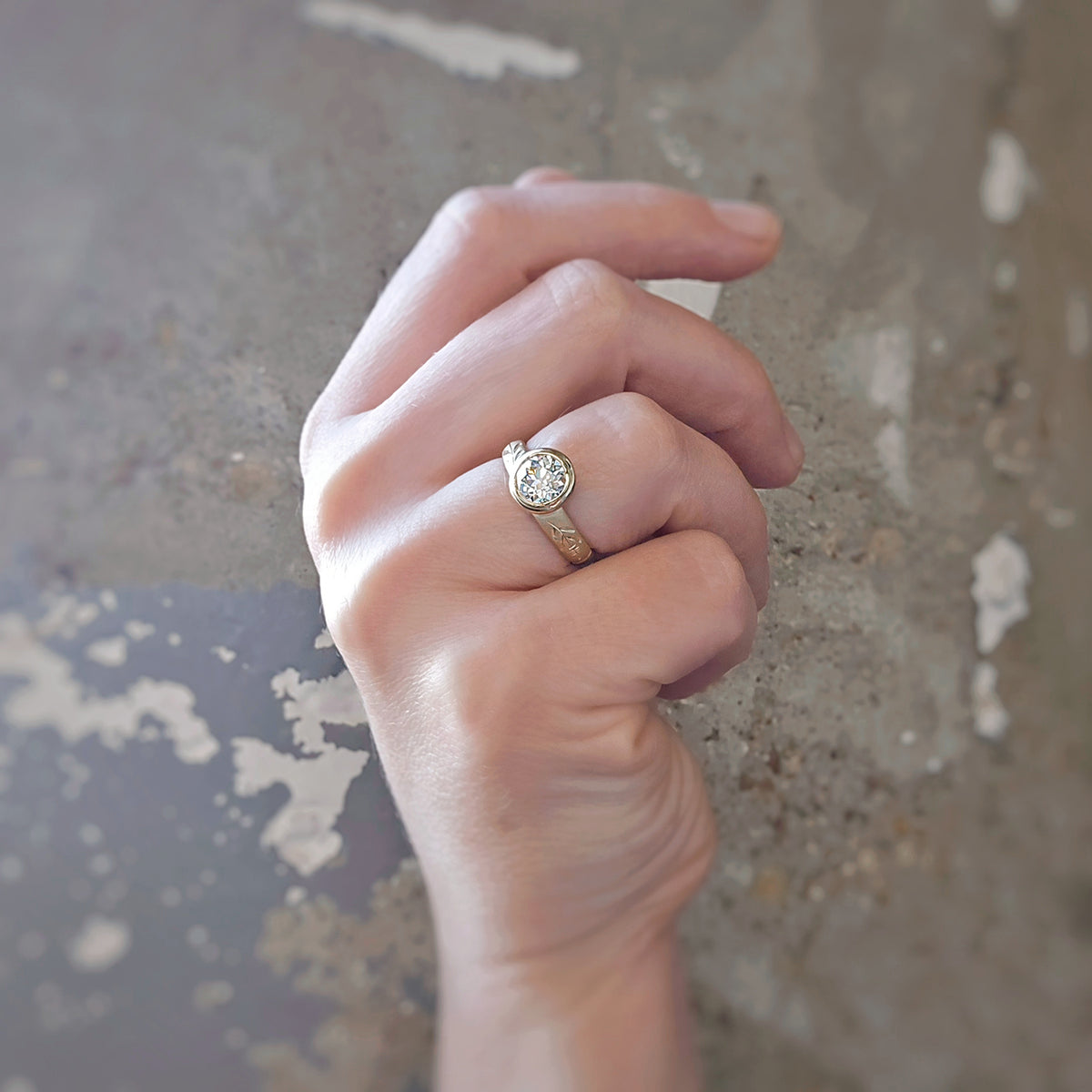 Kelmscott Offset Ring - Hand Engraved