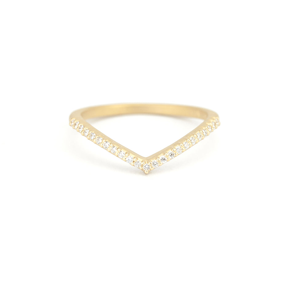 Diamond Wedding Band V Guard in Yellow Gold Three Quarter View