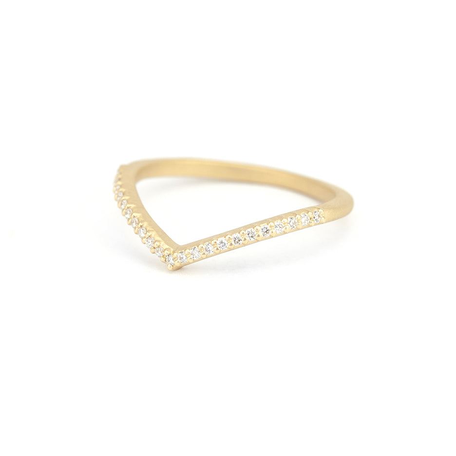 Diamond Wedding Band V Guard in Yellow Gold Three Quarter View