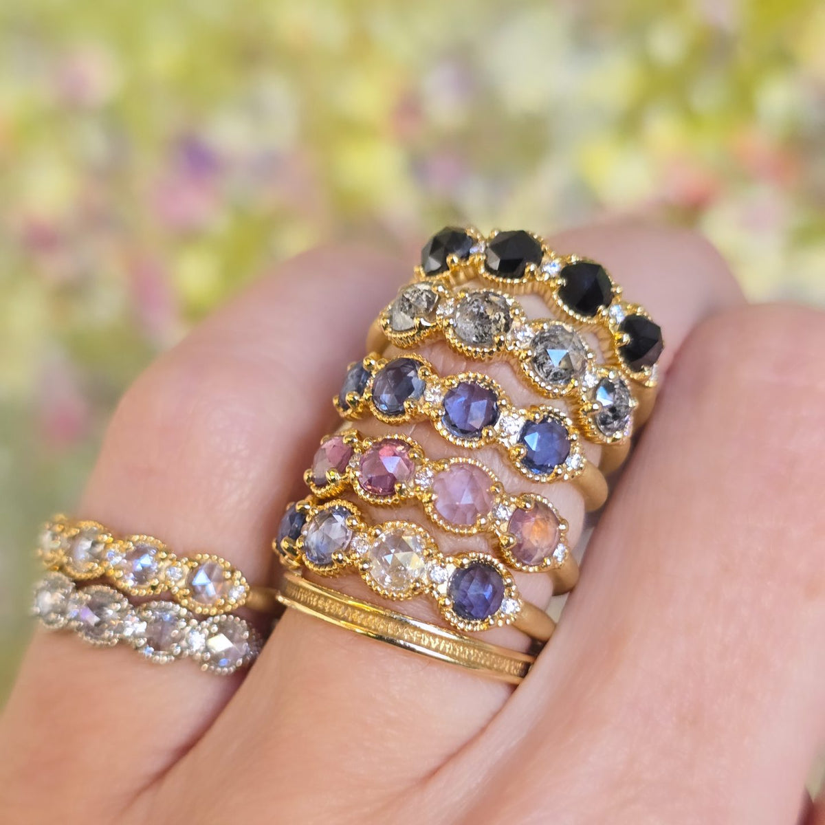 Ribbed Rose Cut Topper - Tonal Pink Sapphires