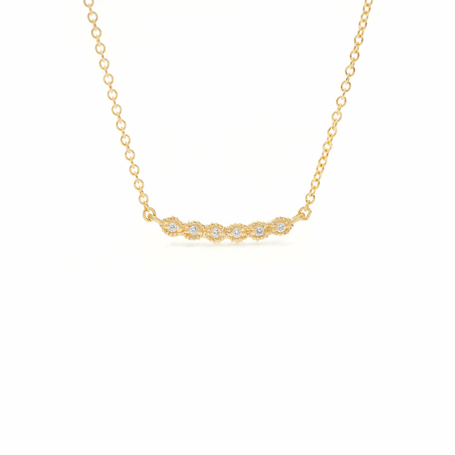 Handmade diamond necklace with vintage inspired ribbing in 18K yellow gold by Designer Megan Thorne
