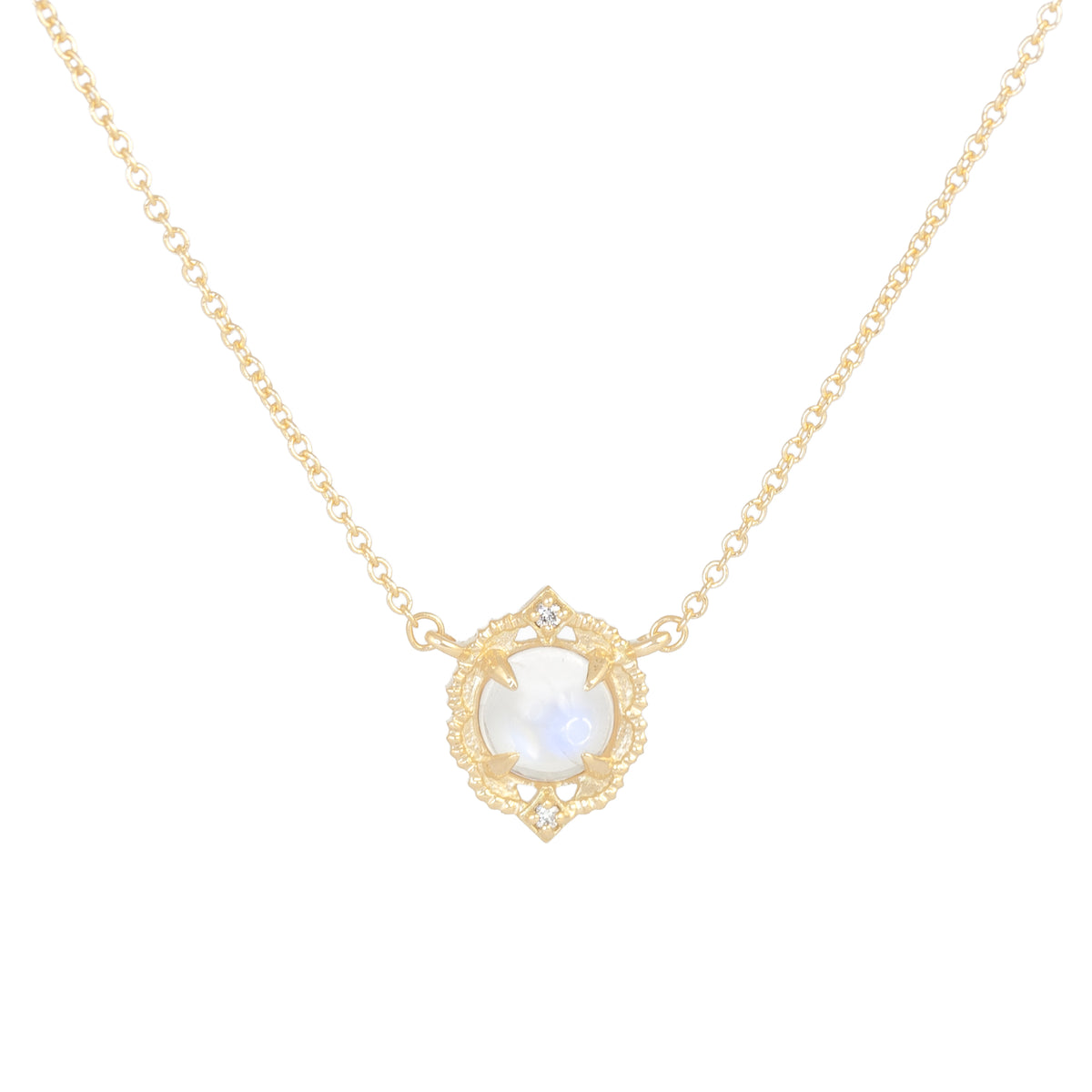 Moonstone Necklace in Yellow Gold with Detailing