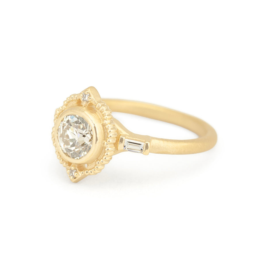 Antique Diamond Ring in Yellow Gold with Detailing Side View