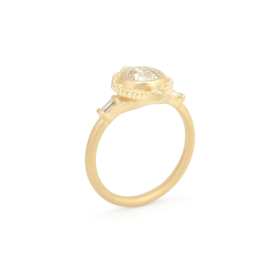 Antique Diamond Ring in Yellow Gold with Detailing Side View